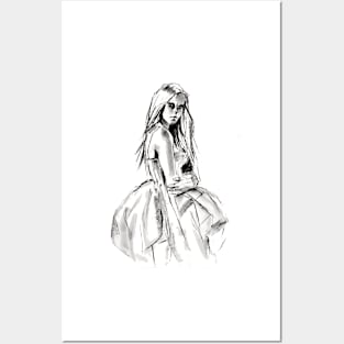 drawing of a girl in a nice dress Posters and Art